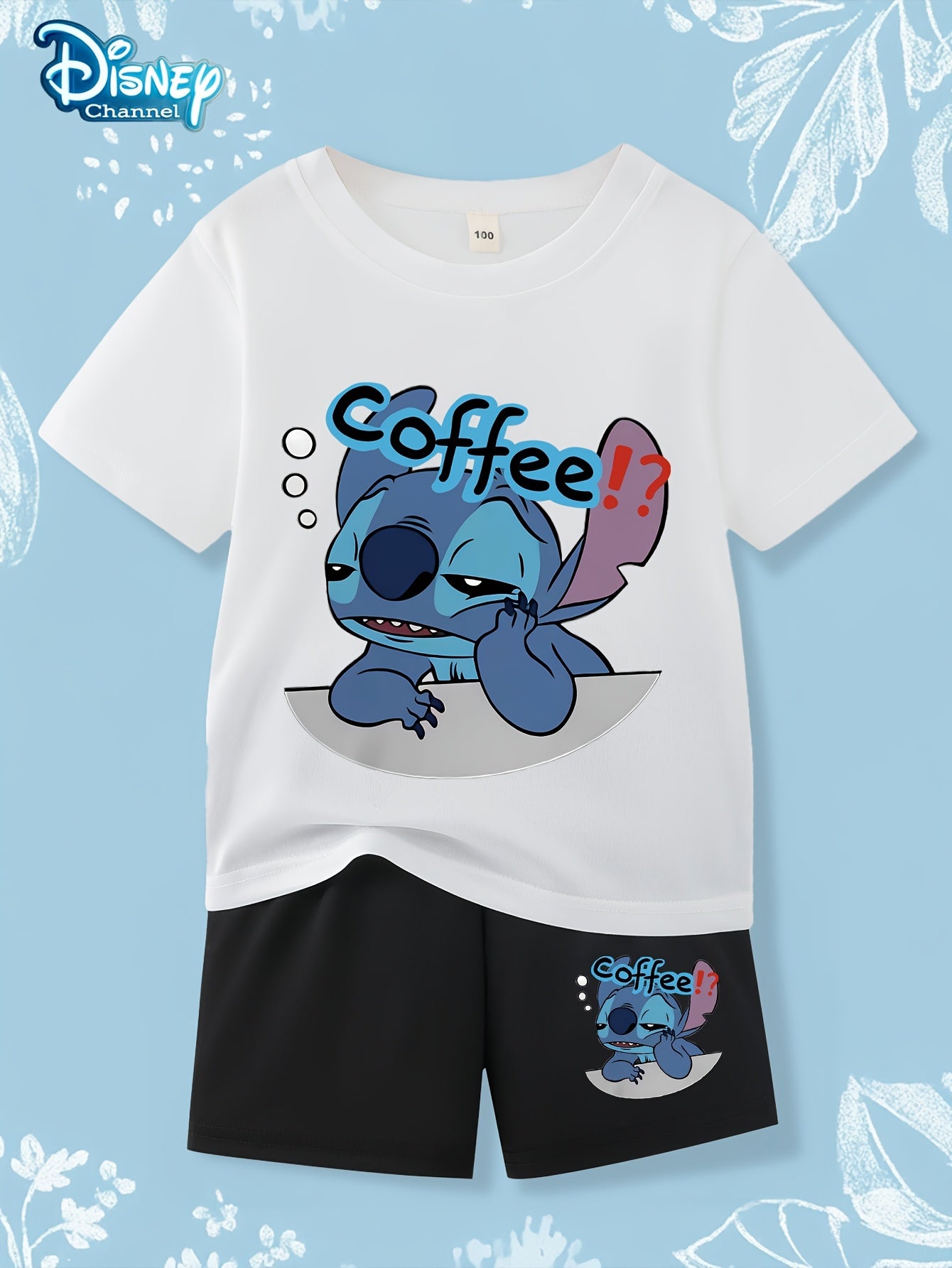 Stitch Coffee Graphic T-Shirt & Shorts Set - Casual Summer Outfit for Boys and Girls, Breathable Knit Fabric, Perfect for Daily Wear and Outdoor Activities, Ideal Holiday Gift, Youngsters Casual Wear|Playful Design|Comfortabl