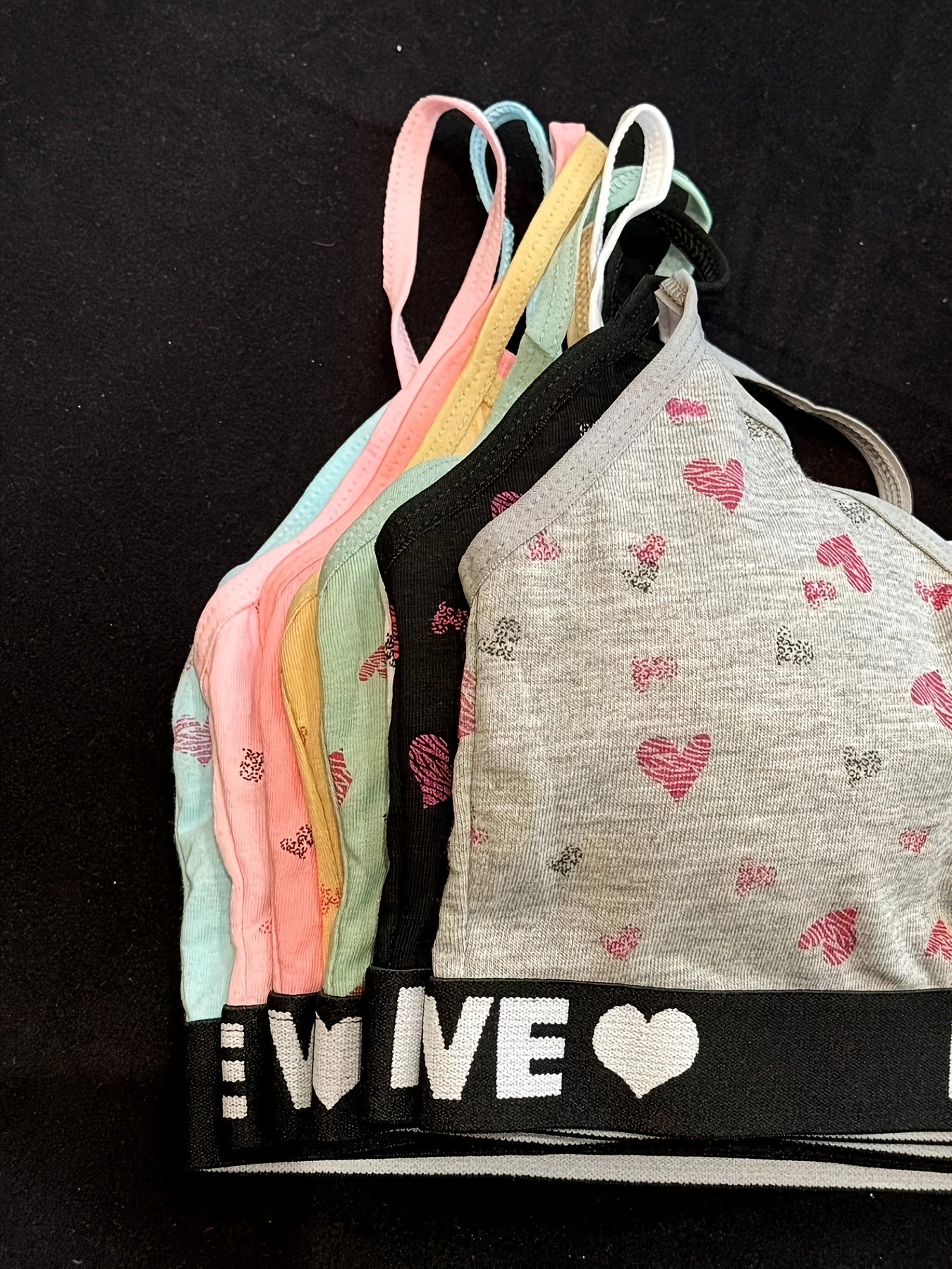 6pcs Girls' Cute Heart Print Cotton Camisole & Boxer Briefs Set - Comfy, Stretchy Casual Outfit for Ages 10-12