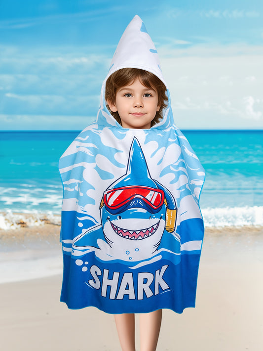Virtual Summer Children's Swimming Sports Quick-drying Absorbent Towel for -6, Portable Hooded Travel Shark Ocean Animal Digital Print Suitable for Park Outdoor Swimming and Water Play Perfect Gift