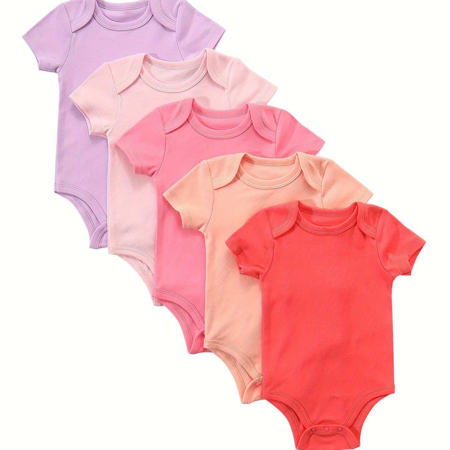 5-Pack Baby Girls Onesies, Short Sleeve Bodysuits, 100% Cotton Candy Color Outdoor Rompers For Newborn And Infants