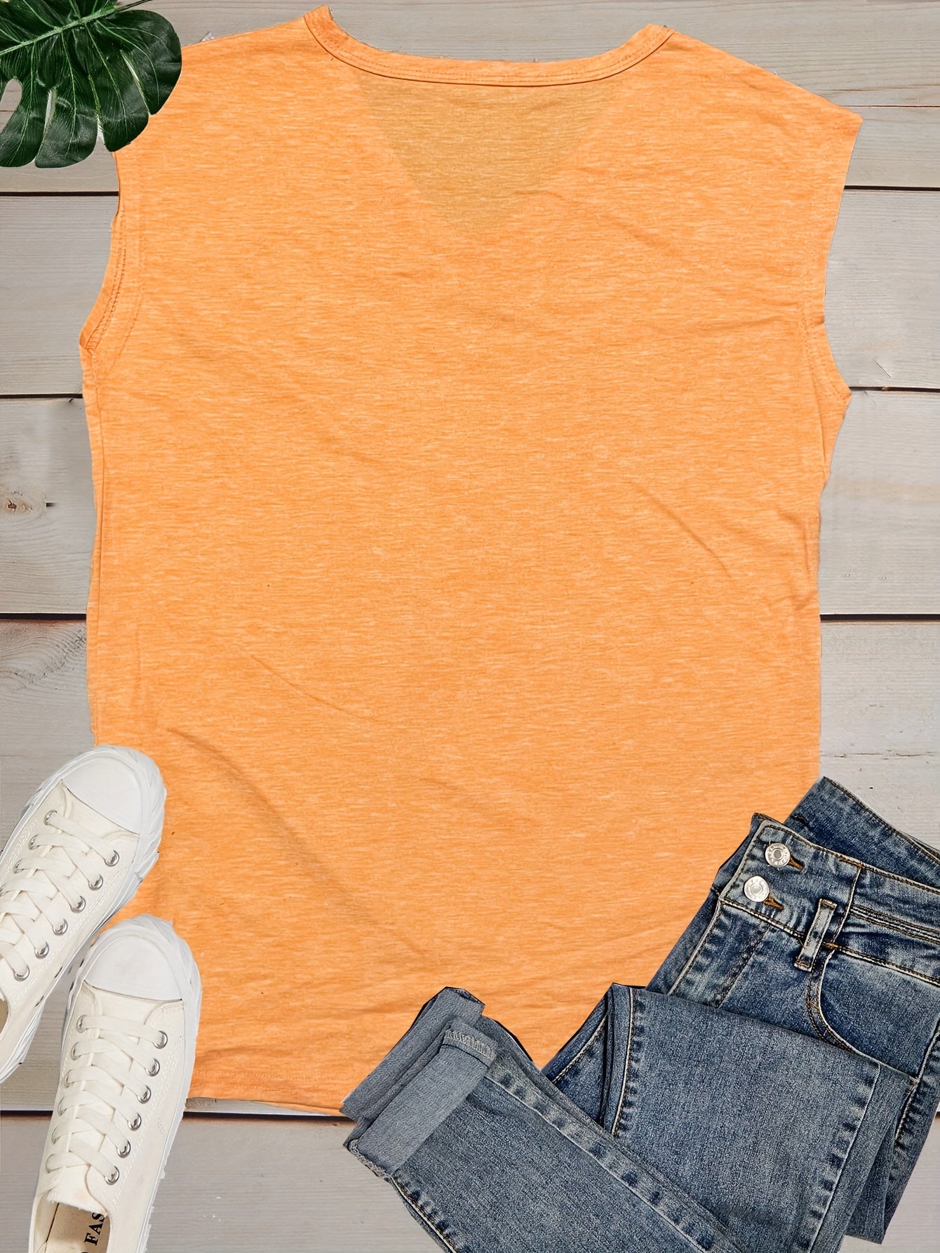 Lotus Print V Neck Tank Top, Cap Sleeve Casual Top For Summer & Spring, Women's Clothing