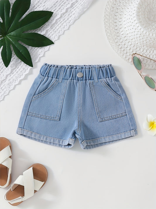 Girls Casual Denim Shorts, Elastic Waist Comfy Versatile Jean Shorts for Summer