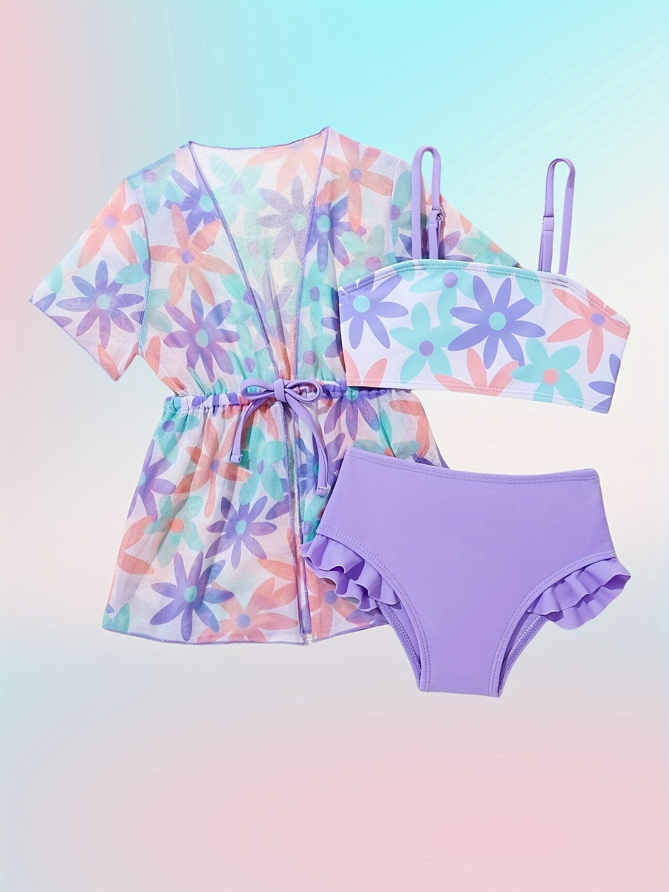 Girls' Three-Piece Swimsuit Beach Sun Protection Set