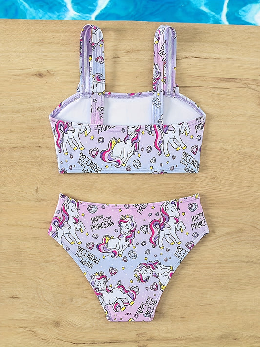 Sweet Girls' Unicorn Graphic Two Pieces Swimsuit - Kids Clothes For Summer
