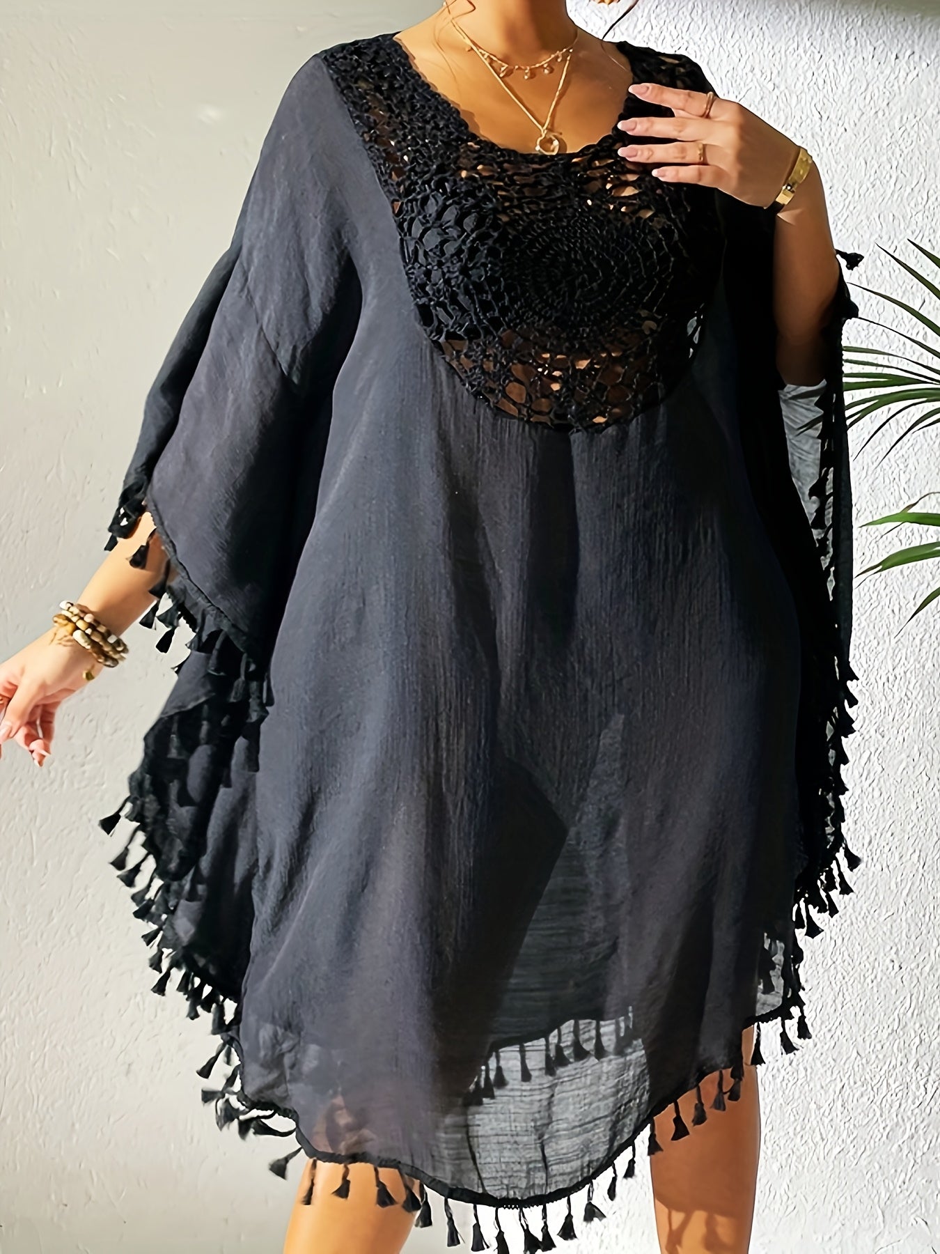New Beach Cover-Up with Lace Patchwork And Tassel Bikini