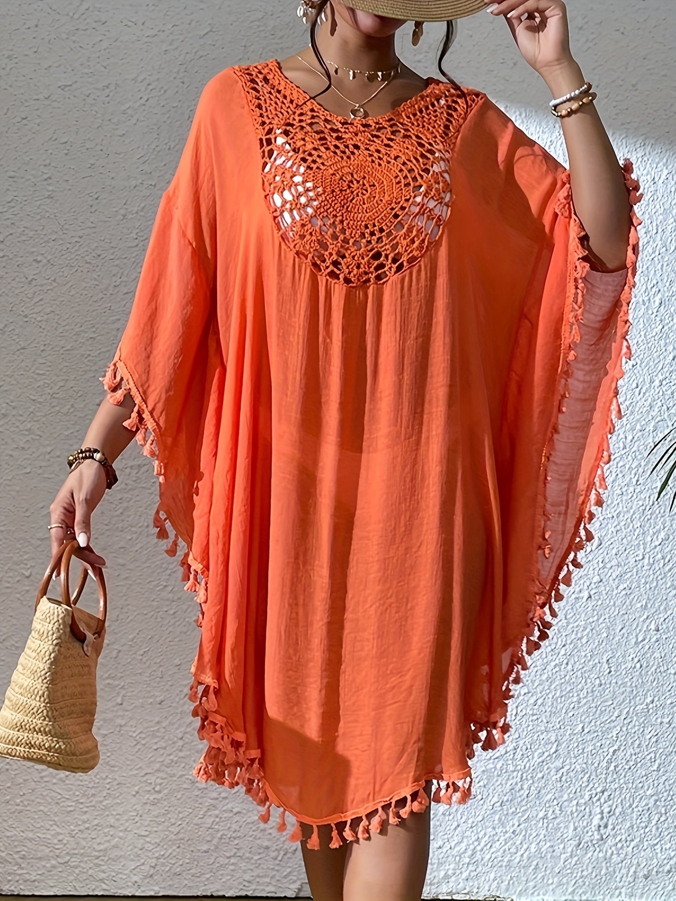 New Beach Cover-Up with Lace Patchwork And Tassel Bikini