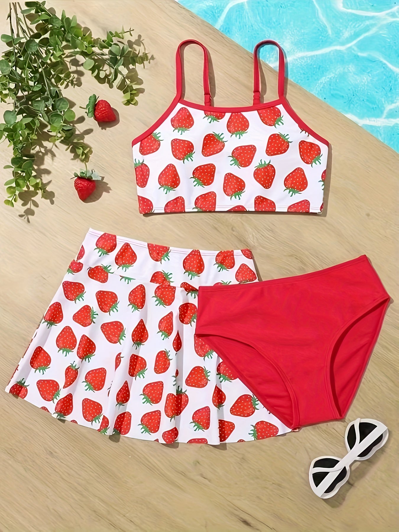 Girls' Printed Swimsuit Set of Three
