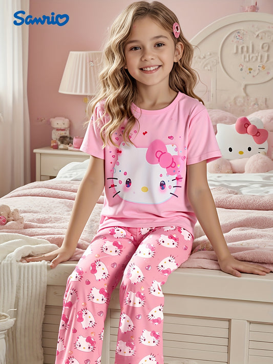 Sanrio for hello kitty Flame-Resistant Female Heart Pajama Top + Shorts Home Wear Two-Piece Set