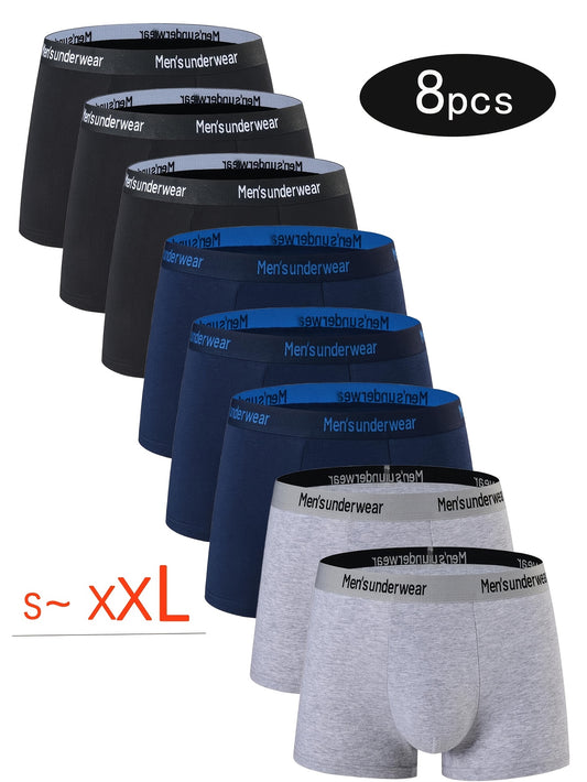 8pcs Men's Cotton Boxer Briefs - 95% Cotton 5% Elastane Blend, Breathable Stretch Comfort, Multi-Color Assortment (Black/Blue/Red/Grey/Navy/White/Orange/Brown) for Everyday Casual Wear