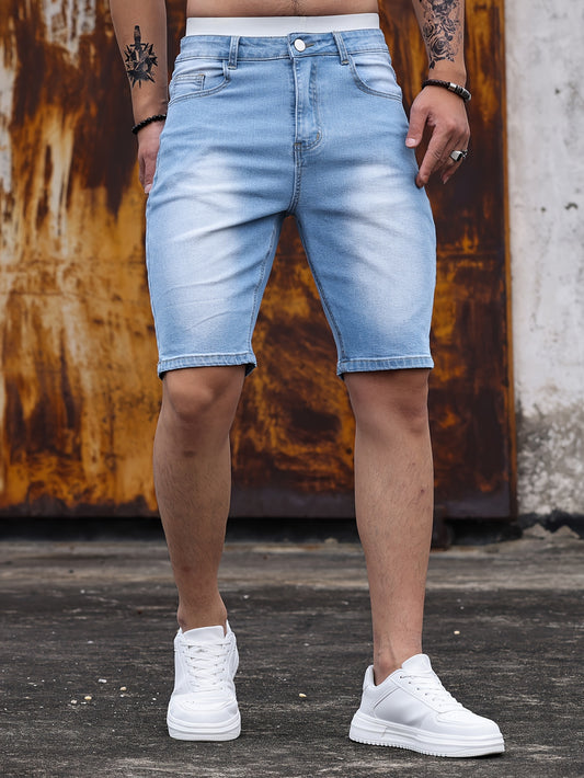 Men's Casual Street Style Skinny Denim Jeans Shorts, Summer Outdoor Jorts, Bermuda Shorts