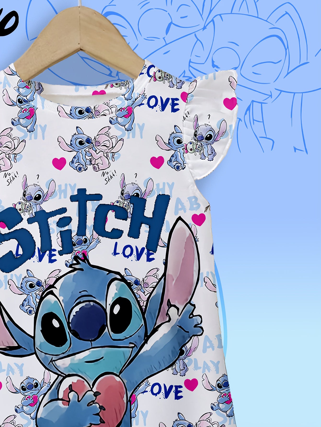Disney Stitch Girls' Pajama Dress - Flame Retardant, Short Sleeve, Cartoon Heart Print, Lightweight & Breathable for Spring/Summer, Regular Fit, Cute Sleepwear, Girls Pajamas, Playful Sleepwear, Comfortable Sleepwear, Youngst