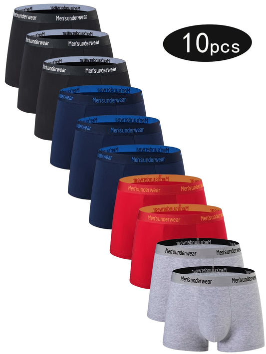 Pack of 10 Youth Cotton Underwear, Casual Boxer Shorts Made of 95% Cotton for Boys, Breathable And Comfortable Elastic Boxer Shorts for Sports.