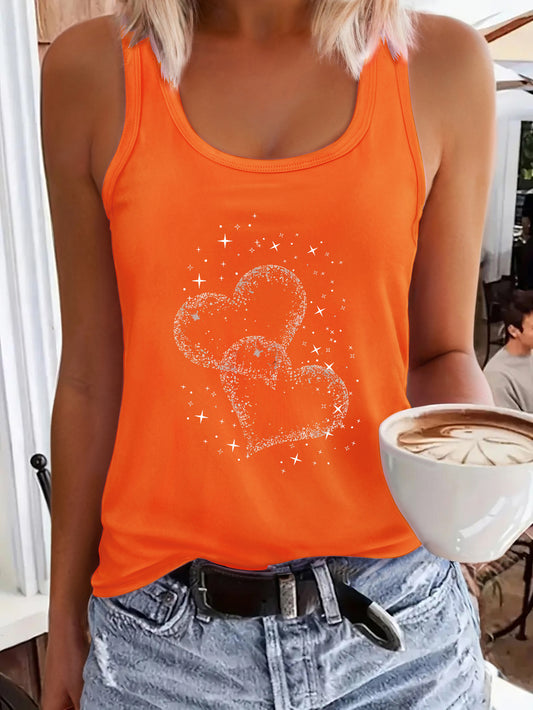 Women's Casual Sleeveless Vest with Sparkling Overlapping Hearts Print - Stretchy Round Neck Tank Top, Machine Washable All-Season Wear for Work & Everyday Outfits, Spring Summer Apparel, Nontransparent Fabric