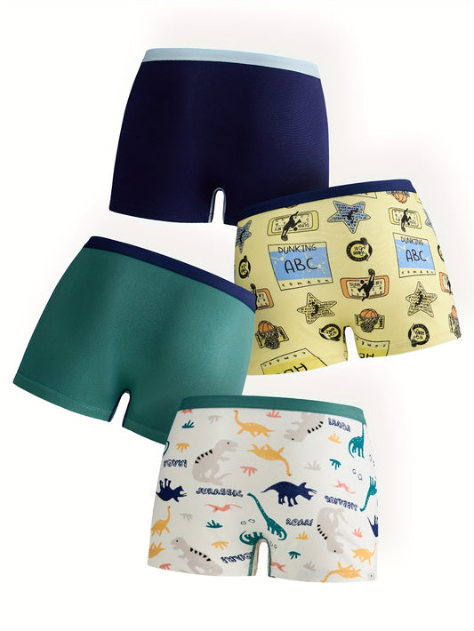 Boys' Cotton Underwear Featuring a Dinosaur Cartoon Design, Comfortable And Breathable, Square-Cut Shorts for Boys.