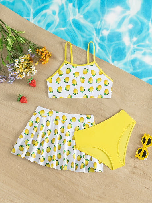 Girls' Printed Swimsuit Set of Three