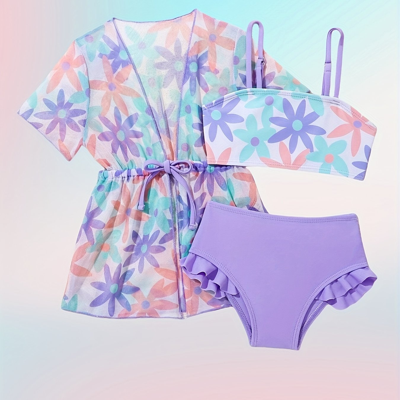 Girls' Three-Piece Swimsuit Beach Sun Protection Set
