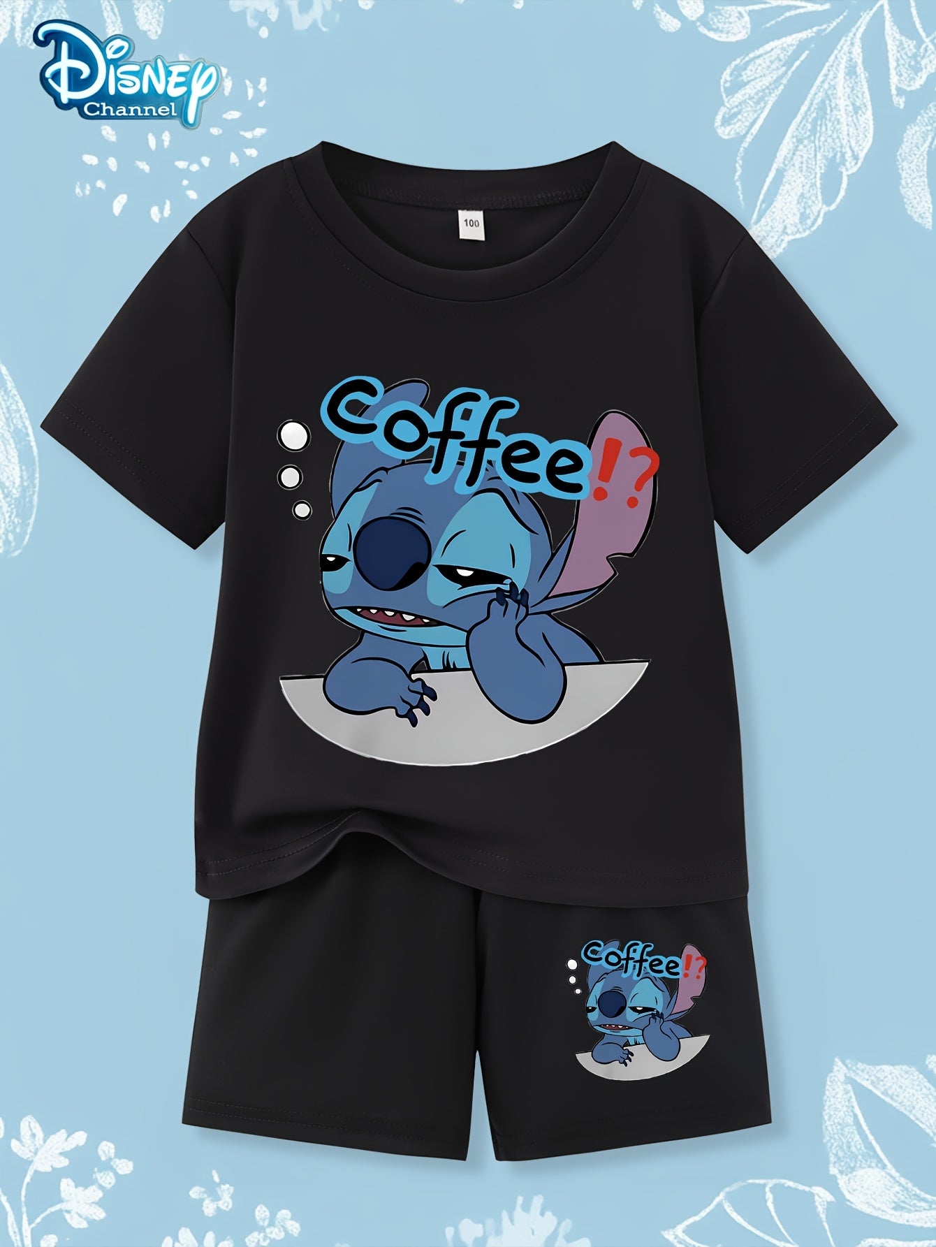 Stitch Coffee Graphic T-Shirt & Shorts Set - Casual Summer Outfit for Boys and Girls, Breathable Knit Fabric, Perfect for Daily Wear and Outdoor Activities, Ideal Holiday Gift, Youngsters Casual Wear|Playful Design|Comfortabl