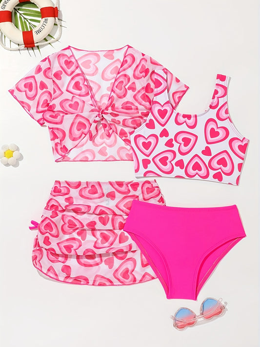 Girls Swimsuit Bikini Four Piece Set