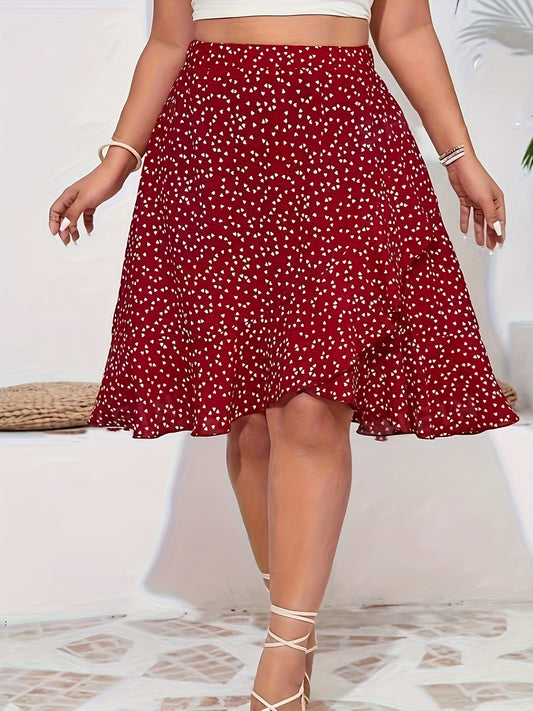 Women'S Elegant Asymmetrical Midi Skirt, 100% Polyester, All Over Print, Non-Stretch Woven Fabric, 100g/m², Spring/Summer/Fall Fashion