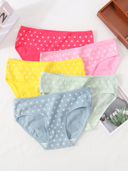 5pcs Girls' Cute Polka Dot Triangle Briefs, Comfortable And Breathable Student Teenagers Underwear